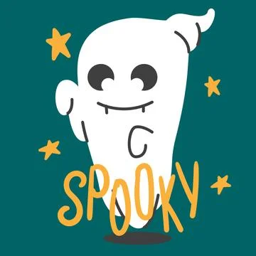 Ghost. Flying phantom. Cute character, cute cartoon character. Stock Illustration