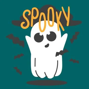 Ghost. Flying phantom. Cute character, cute cartoon character. Stock Illustration