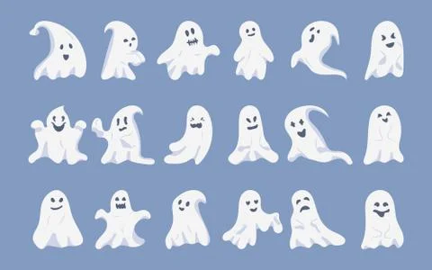 Ghost Halloween flat cute evil october vector set Stock Illustration