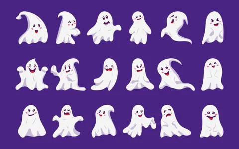 Ghost Halloween flat cute evil october vector set Stock Illustration