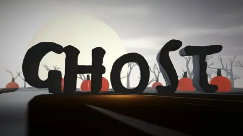 Ghost Halloween Graveyard Full Moon Cinematic 3D Text Seamless Loop Stock Footage 342364810