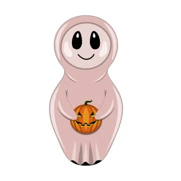 Ghost with Halloween pumpkin in style of a nested doll Illustrazione stock