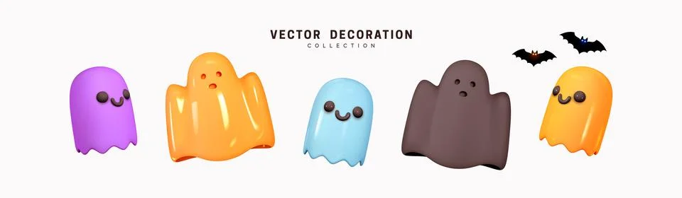 Ghost for Halloween. Set of multi-colored Ghosts with scary and evil emotio.. Stock Illustration