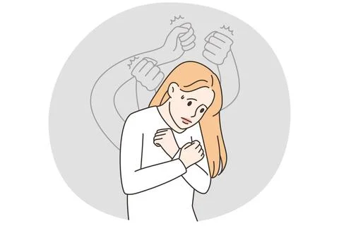 Ghost hands beating scared woman イラスト素材