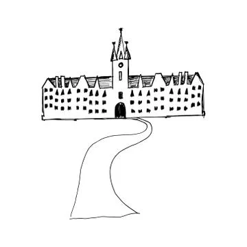 Ghost house black line Stock Illustration