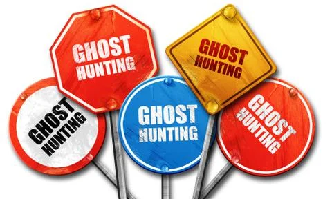 Ghost hunting, 3D rendering, rough street sign collection Stock Illustration