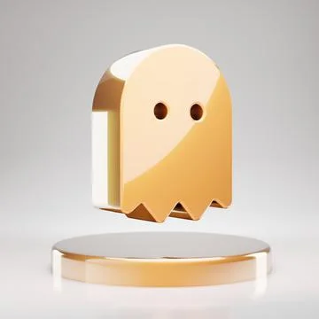 Ghost icon. Yellow Gold Ghost symbol on golden podium. Ilustração Stock
