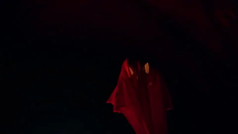 Ghost Like Jack O Lantern Drifting Through Dark Tunnel With Red Ambient Light, H Stock Footage 337104214