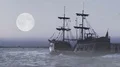 Ghost of legendary frigate sailing in sea at midnight in search for adventures HD Footage