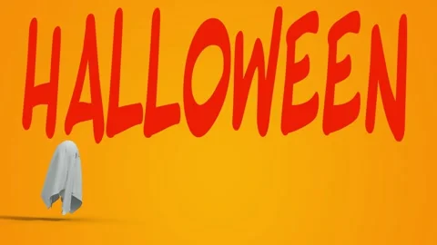 A ghost made with a sheet moves slowly, it's Halloween - 3D rendered video Video stock 313429507