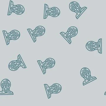 Ghost mask face line vector seamless pattern Stock Illustration