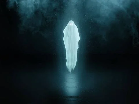  A ghost on a minimal dark background. A horror, fantasy composition illus... Stock-Fotos