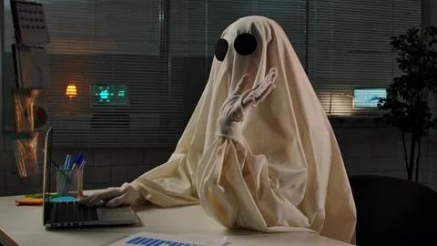 Ghost in Office Environment Working on a Computer Project Stock Footage 313219807