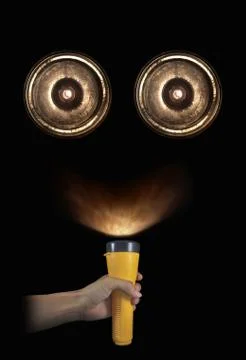 Ghost or cyborg face in darkness.Creative Fotos Stock