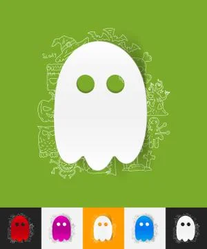 Ghost paper sticker with hand drawn elements Illustrazione stock