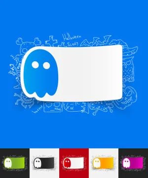 Ghost paper sticker with hand drawn elements Illustrazione stock