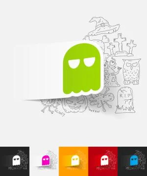 Ghost paper sticker with hand drawn elements Illustrazione stock