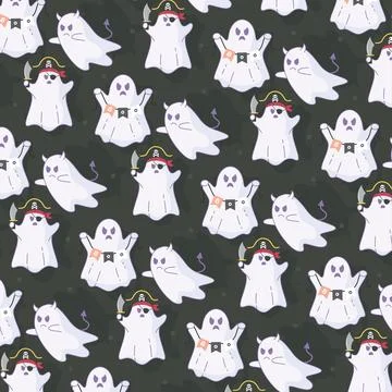 Ghost pirate and devil pattern with spooky designs, Vector Illustrazione stock