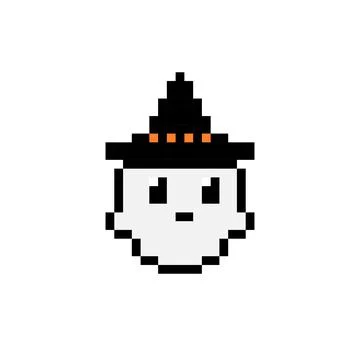 Ghost pixel wearing hat image for game assets. Stock Illustration