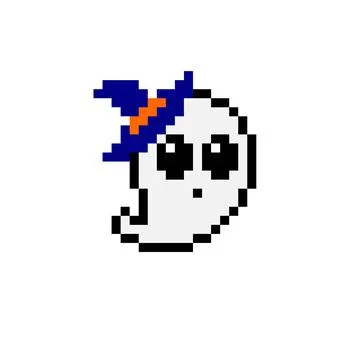 Ghost pixel wearing hat image for game assets. 스톡 일러스트