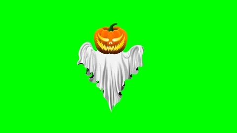 Ghost with Pumpkin head flying on the green screen background Stock Footage 246926892
