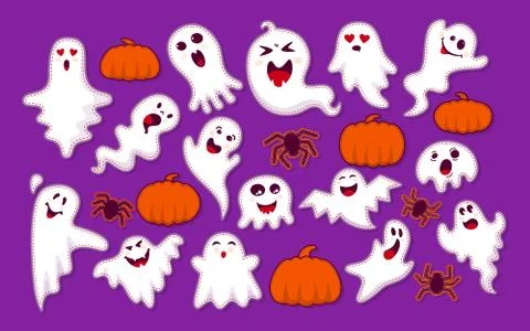 Ghost, pumpkin, spider patch cartoon set vector 스톡 일러스트