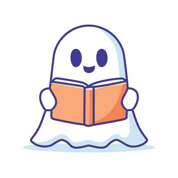 Ghost reading book. Cute ghost character reading a book, perfect for Hallow.. Stock Illustration