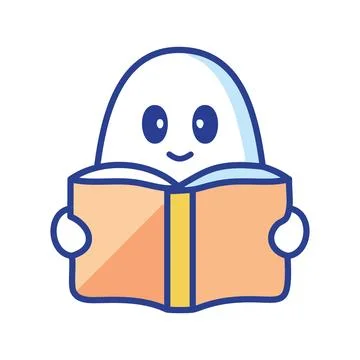 Ghost reading book. A friendly ghost character reading a book, symbolizing .. 스톡 일러스트