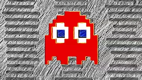 Ghost Red Cartoon Looking Around Pop Art Animation Stock Footage 80379945