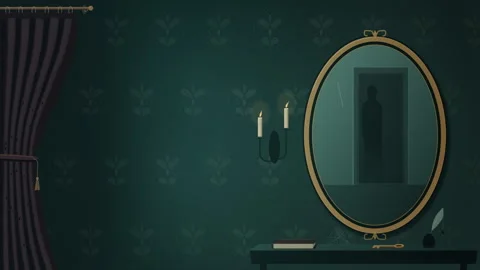 Ghost Reflection in Haunted Mirror with Crawling Spiders Stock Footage 348628956