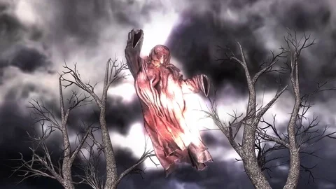 A ghost with scared robe in the forest Stock Footage 82525850