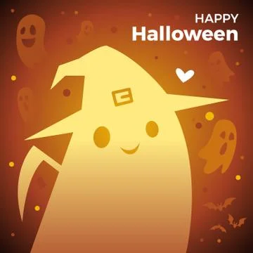 Ghost with schyte in orange background Stock Illustration