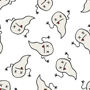 Ghost seamless doodle pattern, vector illustration Illustrazione stock