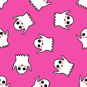 Ghost seamless doodle pattern, vector color illustration Stock Illustration