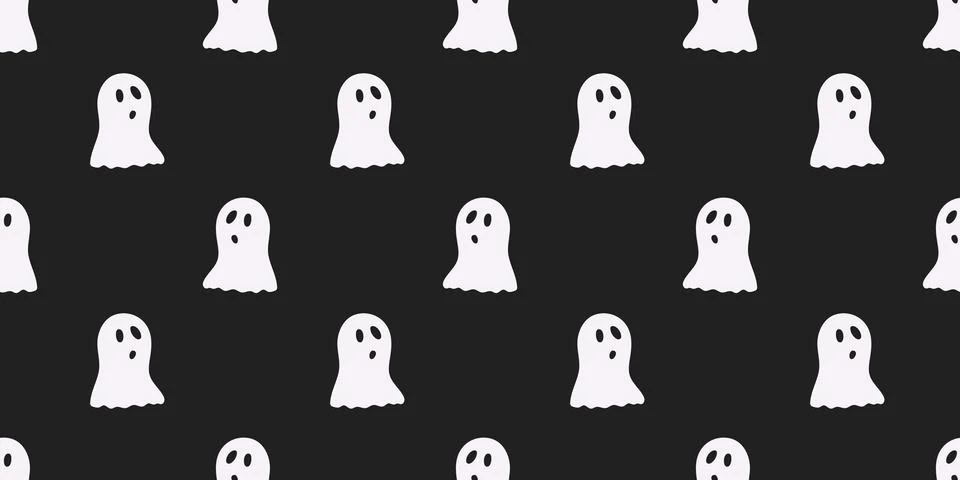 Ghost Seamless pattern for Halloween on black background. Holiday backdrop fo Stock Illustration