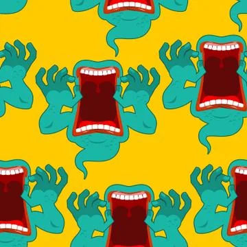 Ghost seamless pattern. Terrible howling wraith background. Monster scares or Stock Illustration