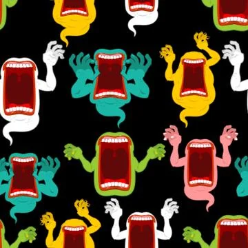 Ghost seamless pattern. Terrible howling wraith background. Monster scares or Stock Illustration