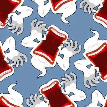 Ghost seamless pattern. Terrible howling wraith background. Monster scares or Stock Illustration
