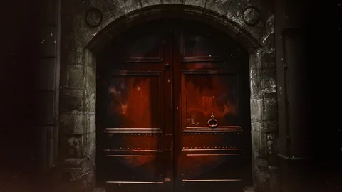 Ghost Shadow on Doors to Hell 4K Loop Stock Footage 101446352