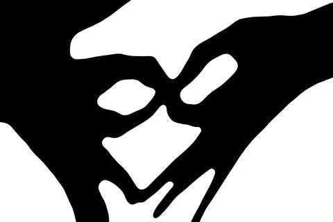 A ghost shadow. Shadow created by hands on white isolated background. Abstrac Ilustración de archivo