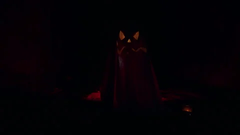 Ghost Shaped Jack O Lantern Decoration Inside Dark Tunnel With Candlelight And D Stock Footage 337104155