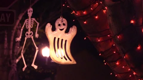 Ghost &amp; Skeleton Hanging From Tree Video stock 48845927