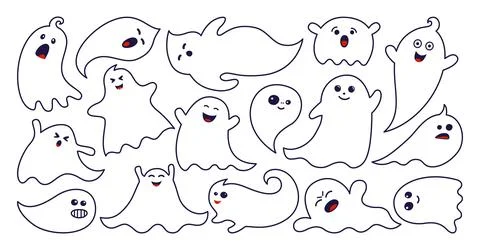 Ghost spook horror doodle set Halloween vector Stock Illustration
