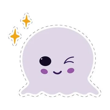 A ghost with squinted eye. Cute magical character with decorative elements Stock Illustration