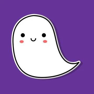 Ghost sticker on purple background. Vector illustration. Stock Illustration