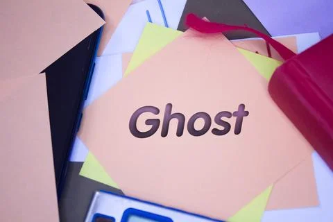 Ghost. Text on adhesive note paper. Event, celebration reminder message. 写真素材