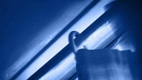 Ghost Throws Curtains Around With Lightning Flashing Stock Footage 330140950