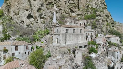 Ghost Town from a drone, Pentedattilo Village, Calabria, Italy, Europe Vídeo Stock 285512879