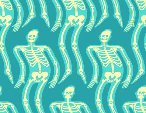 Ghost of transparent man with bones pattern seamless. spirit flies background Stock Illustration