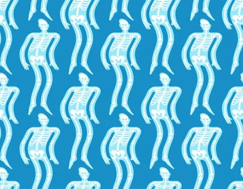 Ghost of transparent man with bones pattern seamless. spirit flies background Stock-Illustration